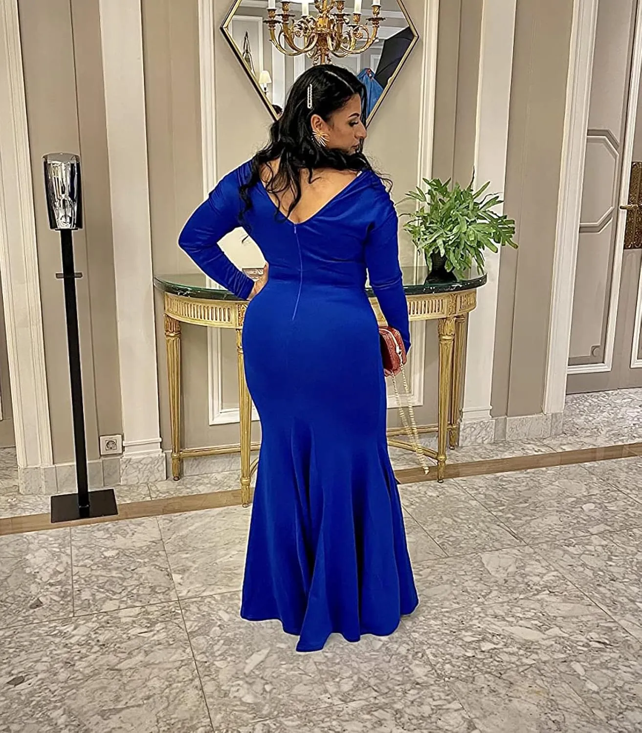 ZonJie Women's Evening Gowns Formal Elegant Long Sleeve Off Shoulder Party Dress Sexy Bodycon Wedding Guest Dresses