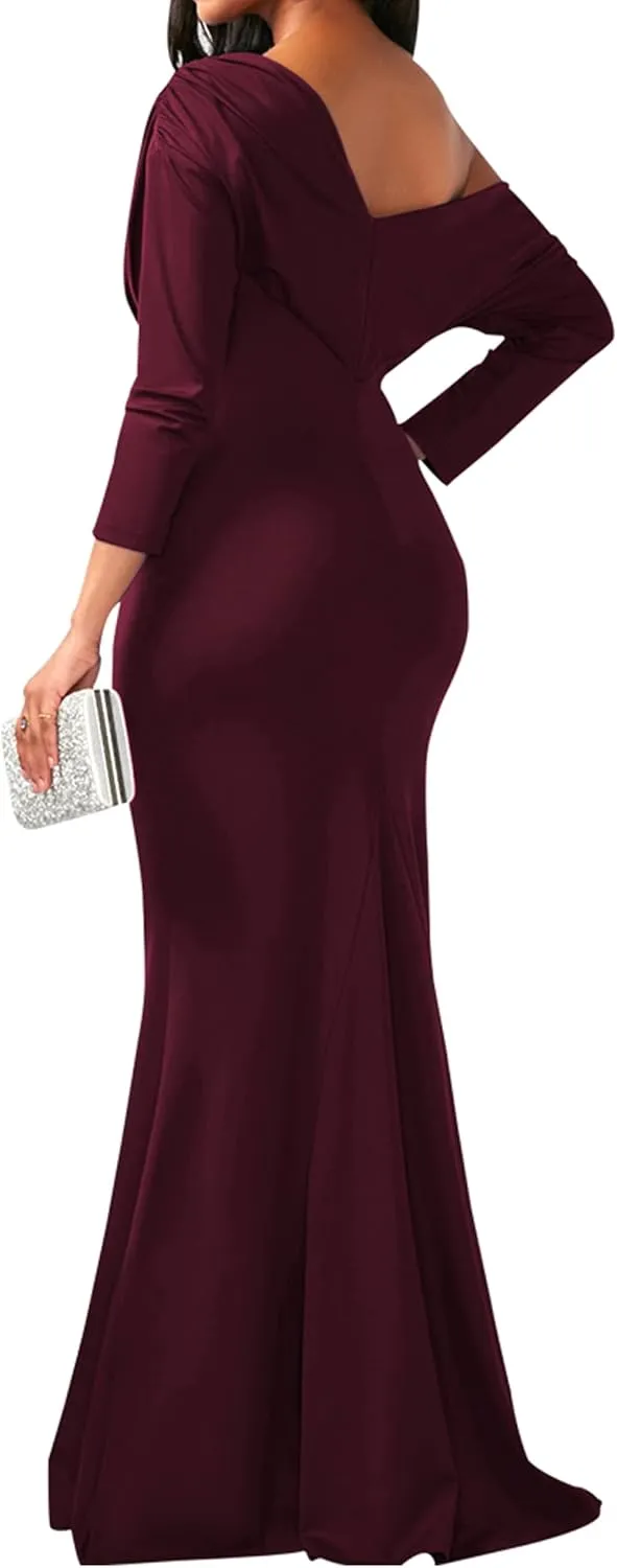 ZonJie Women's Evening Gowns Formal Elegant Long Sleeve Off Shoulder Party Dress Sexy Bodycon Wedding Guest Dresses