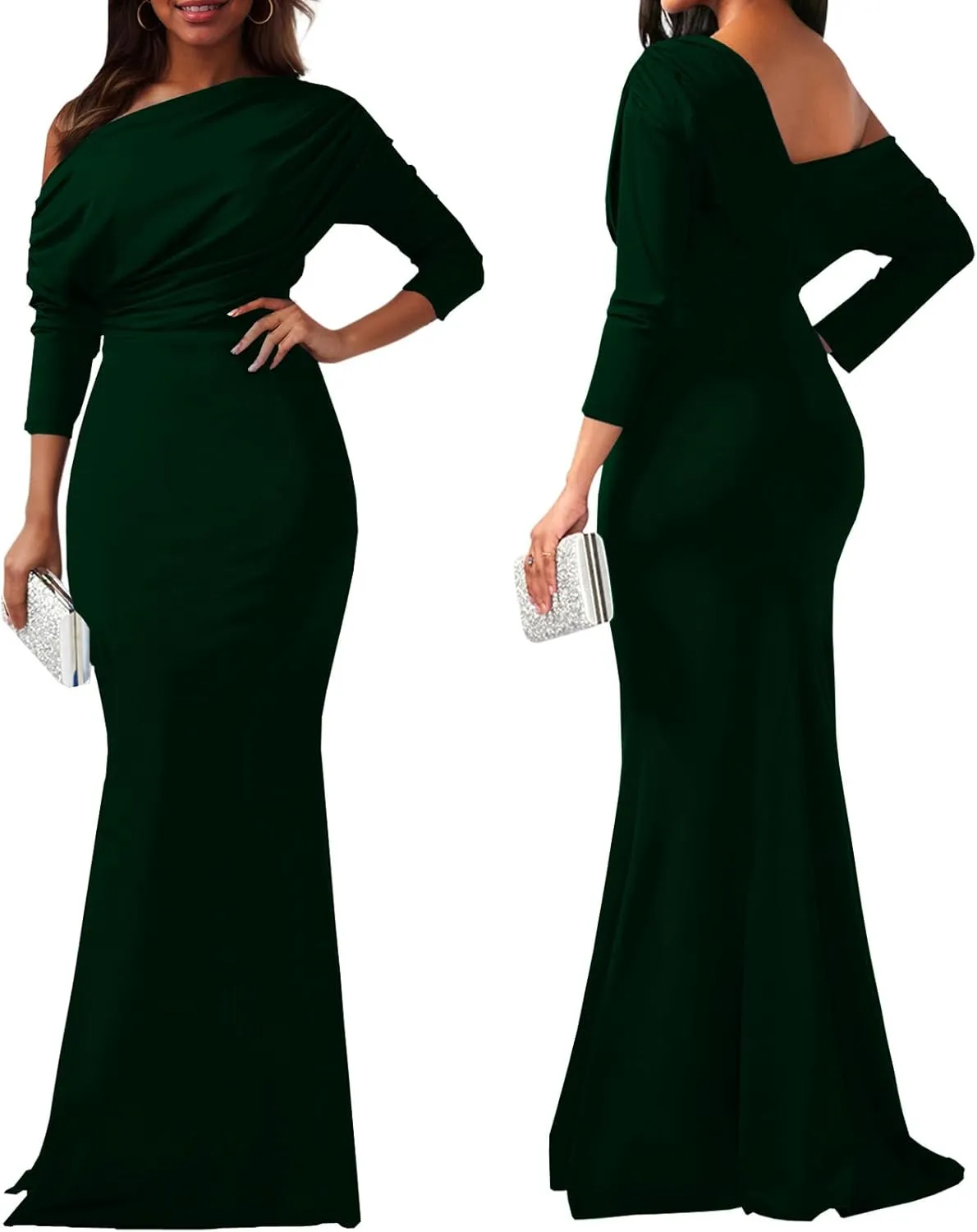 ZonJie Women's Evening Gowns Formal Elegant Long Sleeve Off Shoulder Party Dress Sexy Bodycon Wedding Guest Dresses