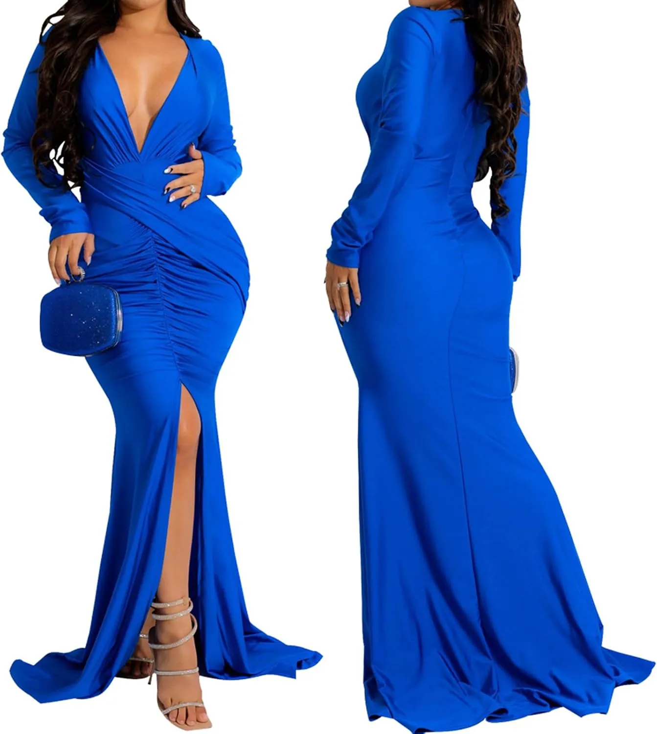 ZonJie Women's Evening Gowns Formal Elegant Long Sleeve Off Shoulder Party Dress Sexy Floor Length Wedding Guest Maxi Dresses