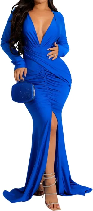 ZonJie Women's Evening Gowns Formal Elegant Long Sleeve Off Shoulder Party Dress Sexy Floor Length Wedding Guest Maxi Dresses