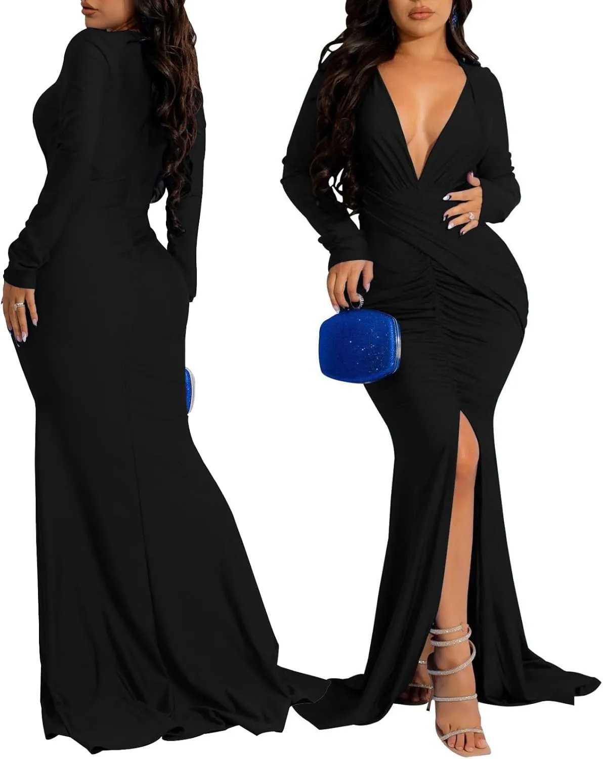 ZonJie Women's Evening Gowns Formal Elegant Long Sleeve Off Shoulder Party Dress Sexy Floor Length Wedding Guest Maxi Dresses