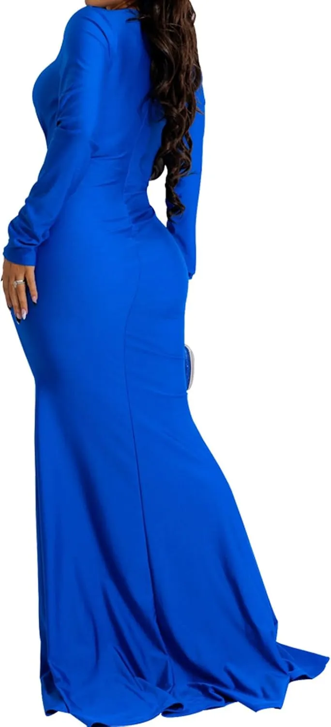 ZonJie Women's Evening Gowns Formal Elegant Long Sleeve Off Shoulder Party Dress Sexy Floor Length Wedding Guest Maxi Dresses