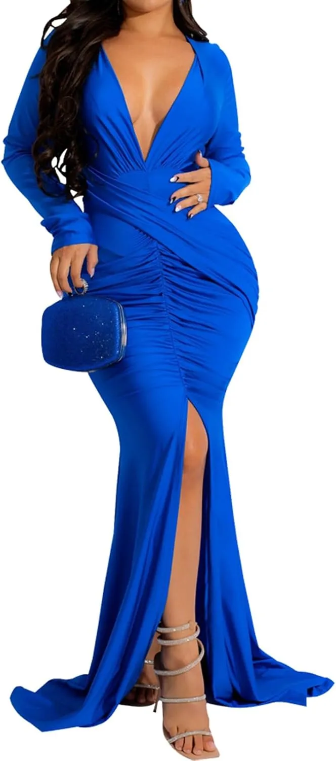 ZonJie Women's Evening Gowns Formal Elegant Long Sleeve Off Shoulder Party Dress Sexy Floor Length Wedding Guest Maxi Dresses
