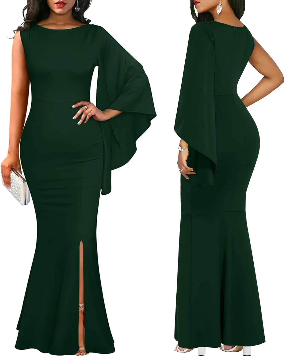 ZonJie Women's Formal Dress Sexy Elegant Short Sleeve Off Shoulder Bodycon Long Evening Party Wedding Guest Dresses