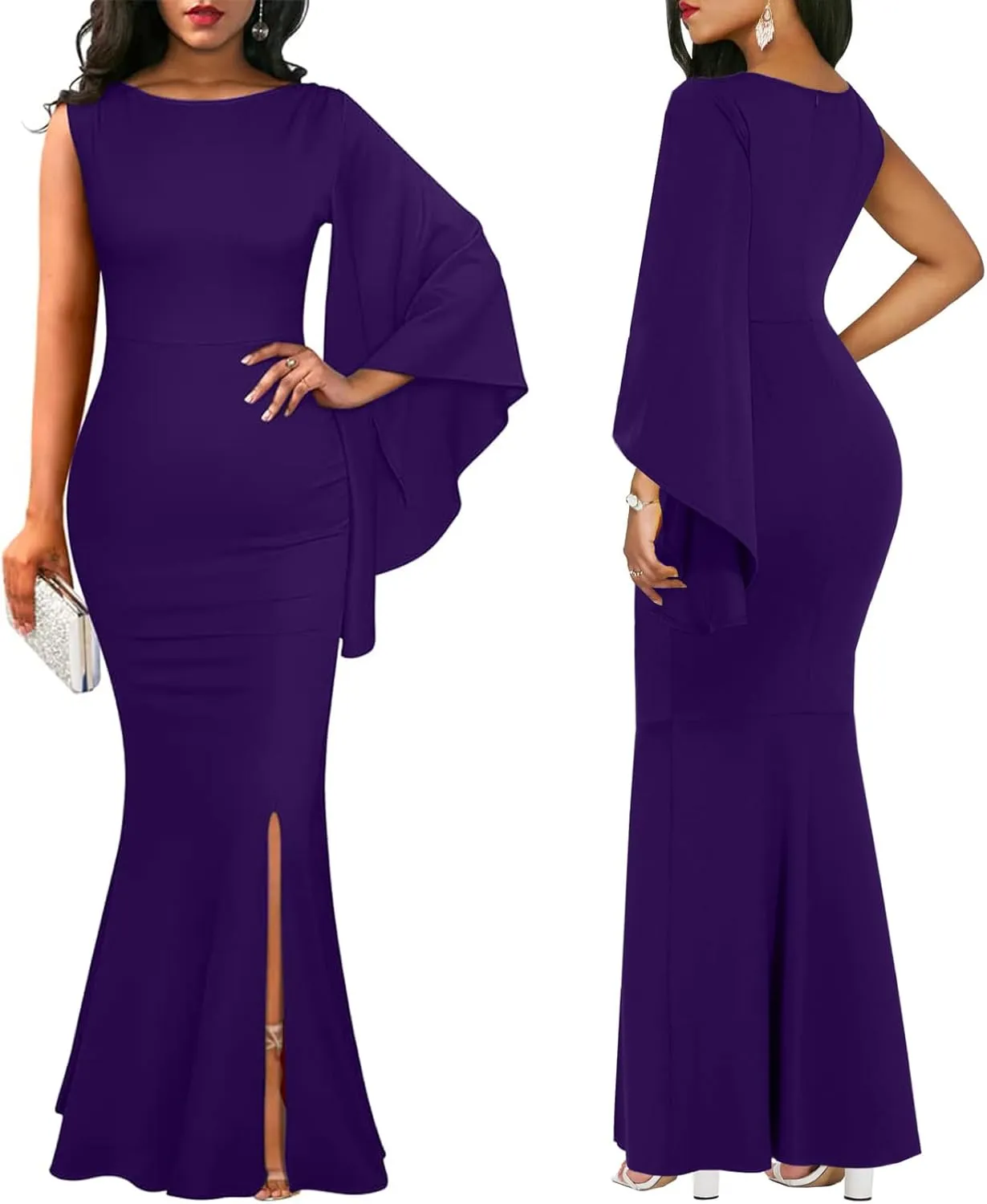 ZonJie Women's Formal Dress Sexy Elegant Short Sleeve Off Shoulder Bodycon Long Evening Party Wedding Guest Dresses