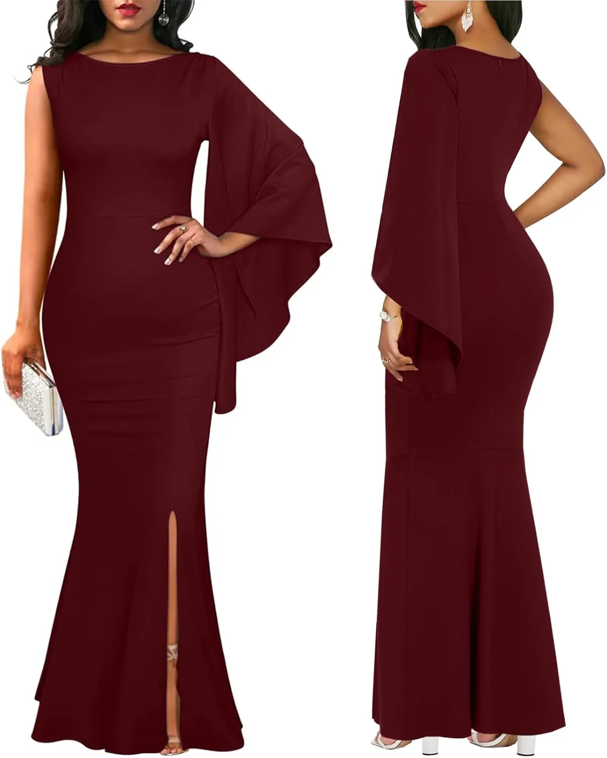 ZonJie Women's Formal Dress Sexy Elegant Short Sleeve Off Shoulder Bodycon Long Evening Party Wedding Guest Dresses