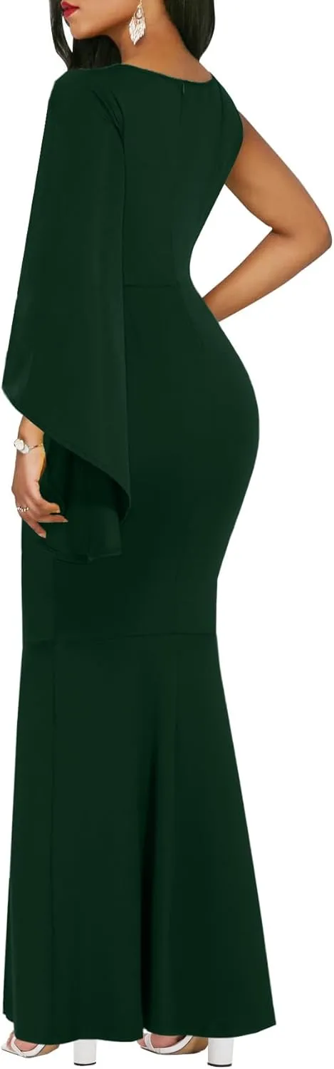 ZonJie Women's Formal Dress Sexy Elegant Short Sleeve Off Shoulder Bodycon Long Evening Party Wedding Guest Dresses