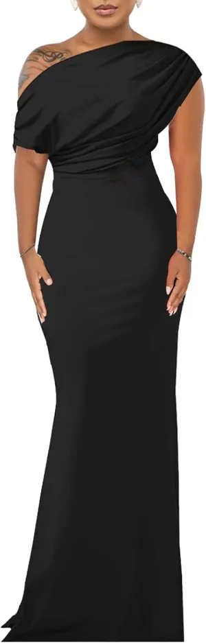 ZonJie Women's Formal Dress Sexy Elegant Short Sleeve Off Shoulder Bodycon Long Evening Party Wedding Guest Dresses