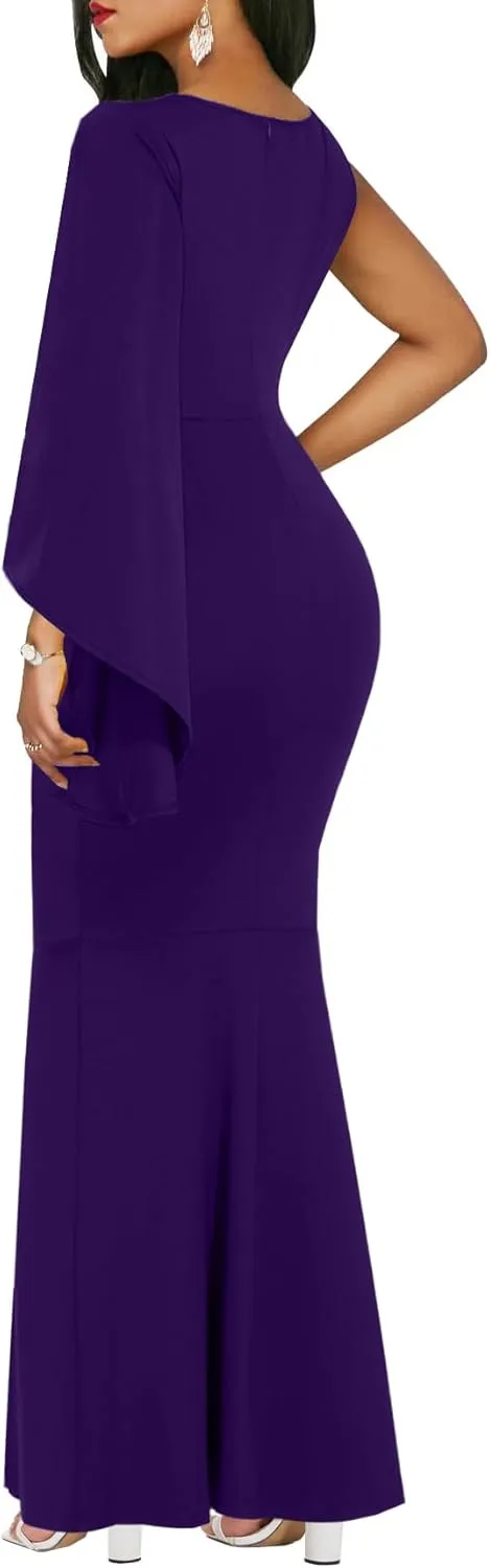 ZonJie Women's Formal Dress Sexy Elegant Short Sleeve Off Shoulder Bodycon Long Evening Party Wedding Guest Dresses