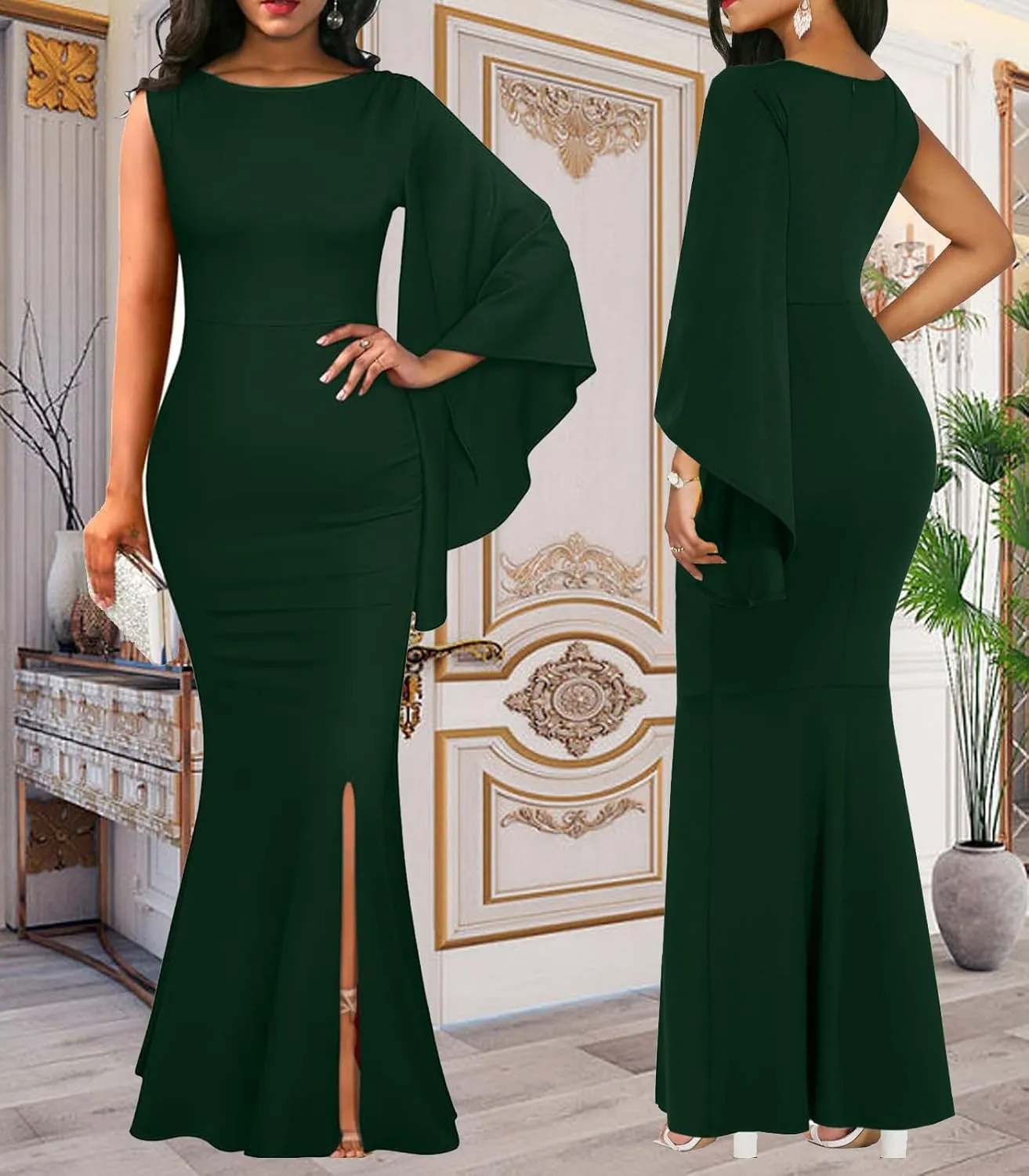 ZonJie Women's Formal Dress Sexy Elegant Short Sleeve Off Shoulder Bodycon Long Evening Party Wedding Guest Dresses