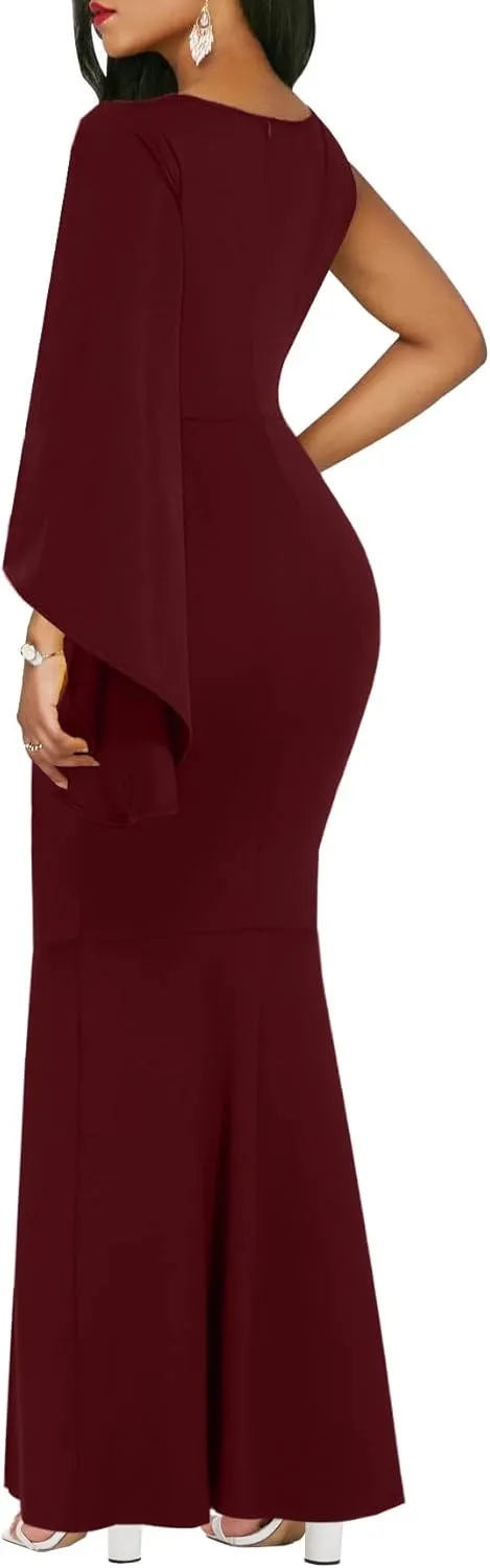 ZonJie Women's Formal Dress Sexy Elegant Short Sleeve Off Shoulder Bodycon Long Evening Party Wedding Guest Dresses