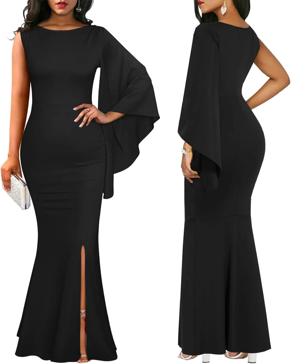 ZonJie Women's Formal Dress Sexy Elegant Short Sleeve Off Shoulder Bodycon Long Evening Party Wedding Guest Dresses