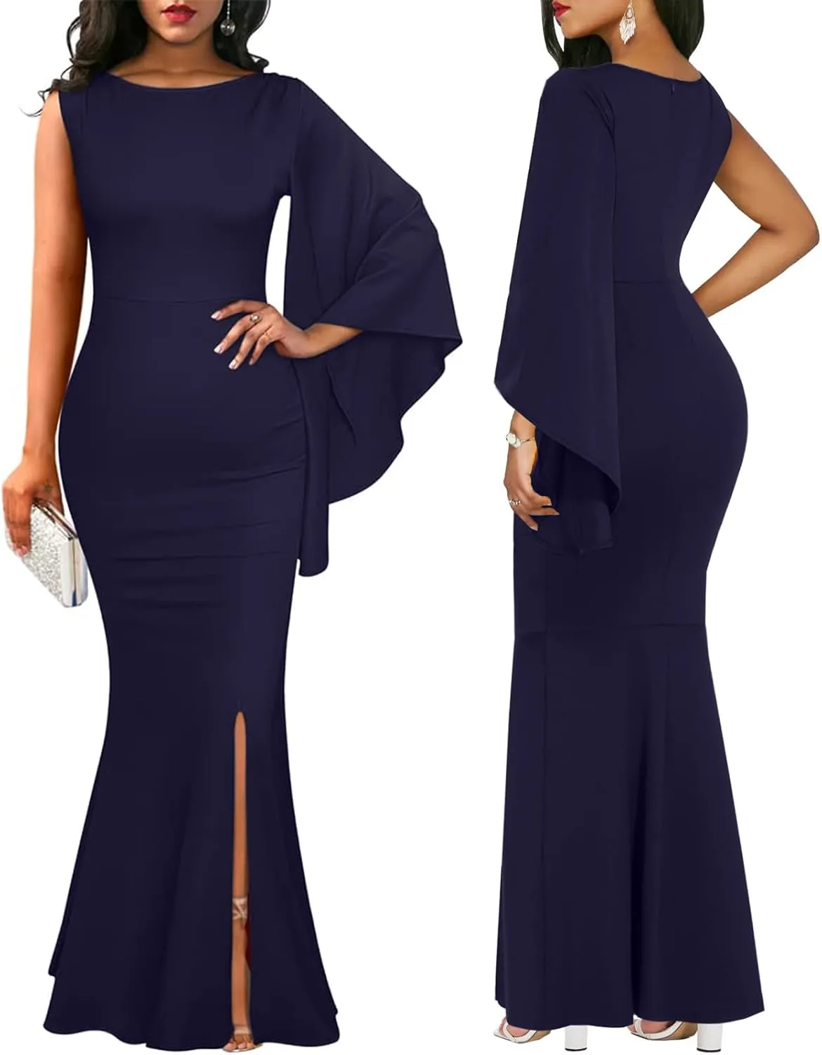 ZonJie Women's Formal Dress Sexy Elegant Short Sleeve Off Shoulder Bodycon Long Evening Party Wedding Guest Dresses
