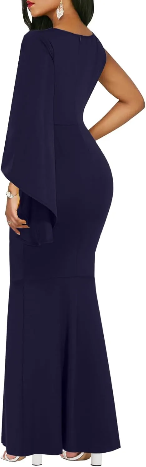 ZonJie Women's Formal Dress Sexy Elegant Short Sleeve Off Shoulder Bodycon Long Evening Party Wedding Guest Dresses