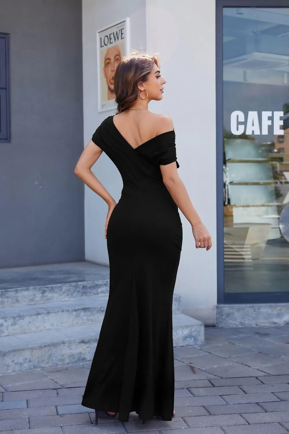 ZonJie Women's Formal Dress Sexy Elegant Short Sleeve Off Shoulder Bodycon Long Evening Party Wedding Guest Dresses