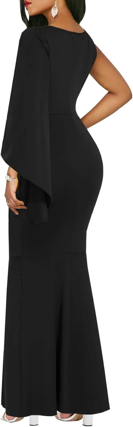 ZonJie Women's Formal Dress Sexy Elegant Short Sleeve Off Shoulder Bodycon Long Evening Party Wedding Guest Dresses