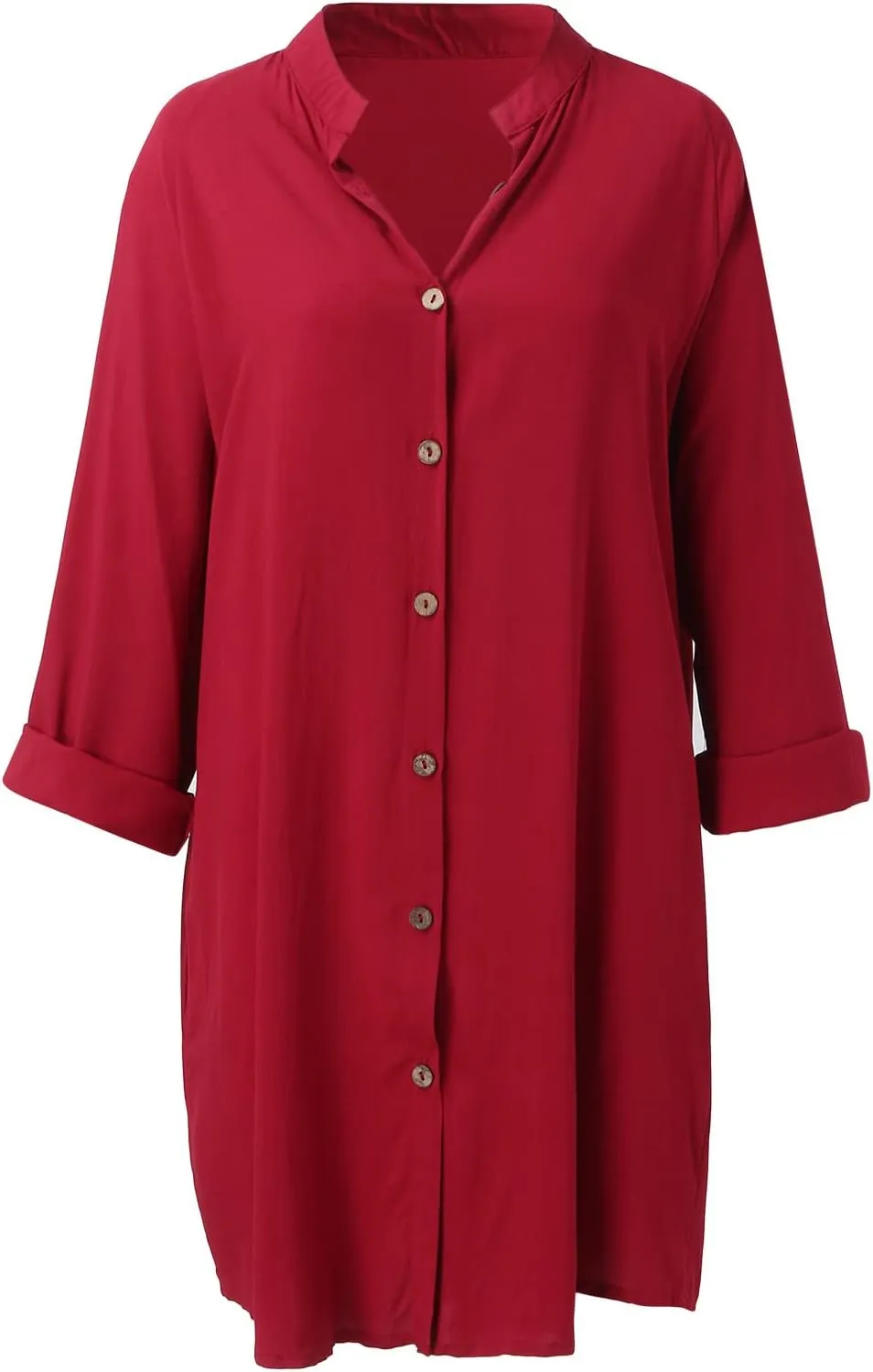 ZYXTIM Women's Summer Casual T Shirts Dresses Cuffed Sleeve Button Down Loose Fit Plain Dress Vacation Travel Beach Cover Up